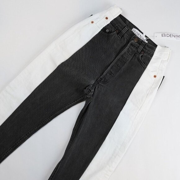 EB DENIM Black & Whites Upcycled Levi Straight Leg Jeans - Size 22/XXS - NWT - Picture 2 of 10